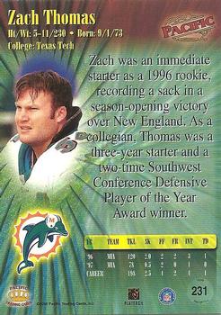 1998 Pacific #231 Zach Thomas Back