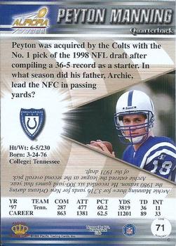 1998 Pacific Aurora #71 Peyton Manning Back