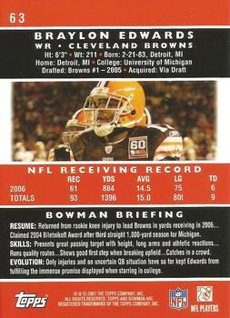 2007 Bowman - Gold #63 Braylon Edwards Back
