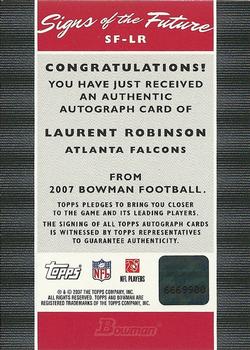 2007 Bowman - Signs of the Future #SF-LR Laurent Robinson Back