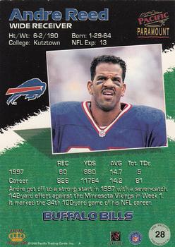 1998 Pacific Paramount #28 Andre Reed Back