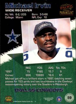 1998 Pacific Paramount #59 Michael Irvin Back