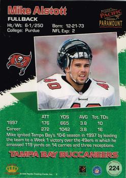 1998 Pacific Paramount #224 Mike Alstott Back