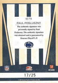 2007 Donruss Classics - School Colors Autographs #SC-15 Paul Posluszny Back