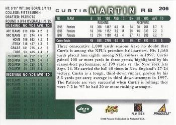 1998 Score #206 Curtis Martin Back