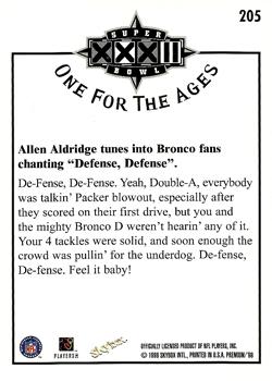 1998 SkyBox Premium #205 Allen Aldridge tunes into Bronco fans chanting 