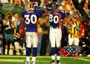 1998 SkyBox Premium #206 Terrell Davis and Rod Smith give the Mile High Salute after Denver TD Front