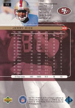 1998 SP Authentic #113 Jerry Rice Back