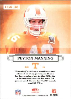 2007 Donruss Threads - College Gridiron Kings Gold #CGK-38 Peyton Manning Back