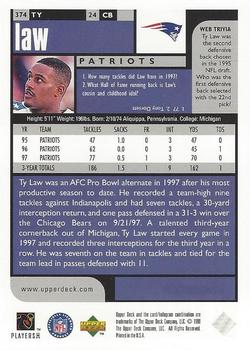 1998 UD Choice #374 Ty Law Back