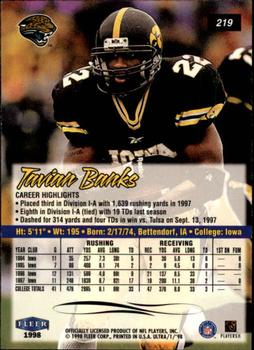 1998 Ultra #219 Tavian Banks Back
