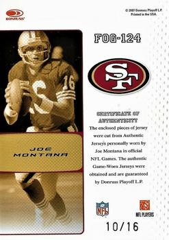 2007 Leaf Certified Materials - Fabric of the Game Jersey Number #FOG-124 Joe Montana Back