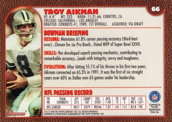 1999 Bowman #66 Troy Aikman Back