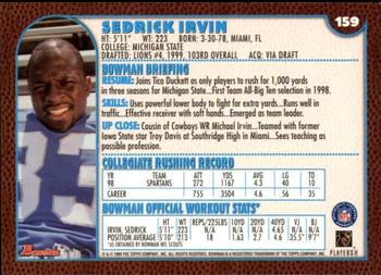 1999 Bowman #159 Sedrick Irvin Back