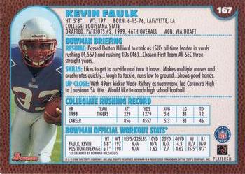 1999 Bowman #167 Kevin Faulk Back