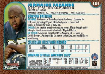 1999 Bowman Chrome #181 Jermaine Fazande Back