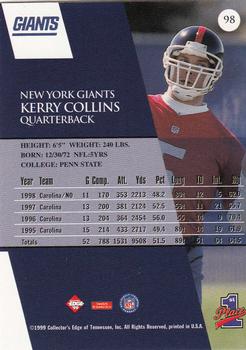 1999 Collector's Edge First Place #98 Kerry Collins Back