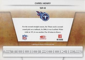 2007 Leaf Rookies & Stars - Studio Rookies #SR-8 Chris Henry Back