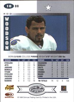 1999 Leaf Certified #10 Rod Woodson Back