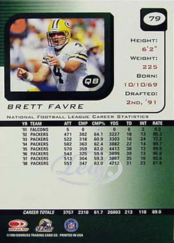 1999 Leaf Rookies & Stars #79 Brett Favre Back