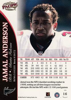 1999 Pacific #16 Jamal Anderson Back