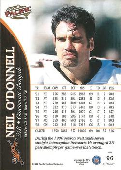 1999 Pacific #96 Neil O'Donnell Back