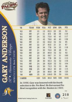 1999 Pacific #218 Gary Anderson Back