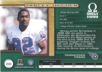1999 Pacific Omega #240 Yancey Thigpen Back