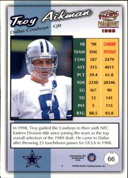 1999 Pacific Paramount #66 Troy Aikman Back