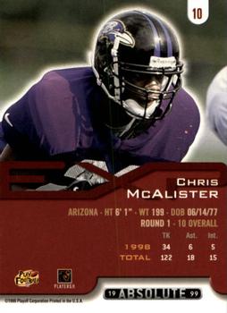 1999 Playoff Absolute EXP #10 Chris McAlister Back