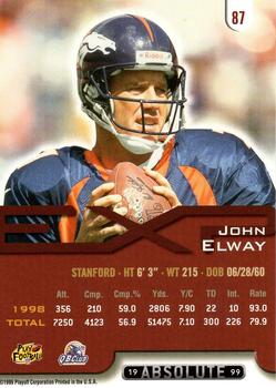 1999 Playoff Absolute EXP #87 John Elway Back