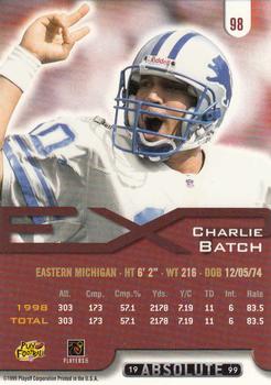 1999 Playoff Absolute EXP #98 Charlie Batch Back