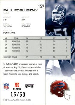 2007 Playoff NFL Playoffs - Silver Proof #157 Paul Posluszny Back