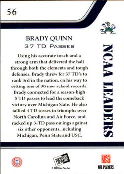 2007 Press Pass - Reflectors Blue #56 Brady Quinn Back