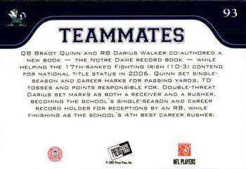 2007 Press Pass - Reflectors Blue #93 Brady Quinn / Darius Walker Back