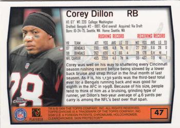 1999 Topps Chrome #47 Corey Dillon Back