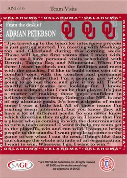 2007 SAGE HIT - Draft Diary #AP-5 Adrian Peterson Back