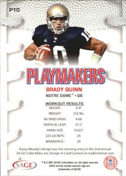 2007 SAGE HIT - Playmakers Silver #P10 Brady Quinn Back