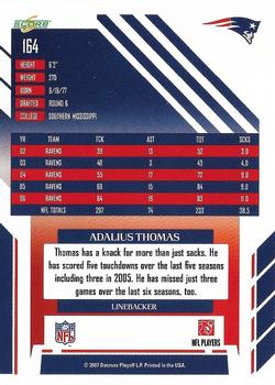 2007 Score - Glossy #164 Adalius Thomas Back