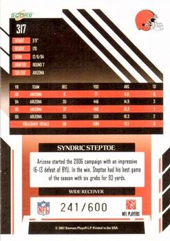 2007 Score - Gold Zone #317 Syndric Steptoe Back