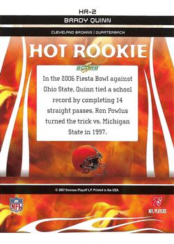 2007 Score - Hot Rookies Glossy #HR-2 Brady Quinn Back