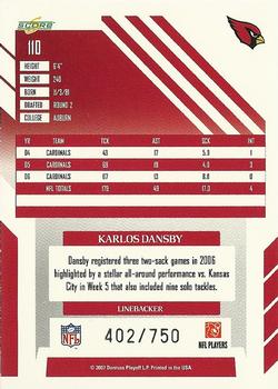2007 Score - Scorecard #110 Karlos Dansby Back