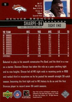 1999 Upper Deck #72 Shannon Sharpe Back