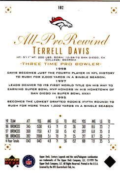 1999 Upper Deck Century Legends #102 Terrell Davis Back