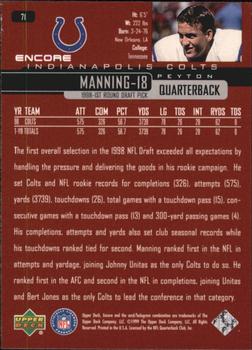 1999 Upper Deck Encore #71 Peyton Manning Back
