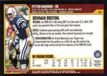 2000 Bowman #112 Peyton Manning Back