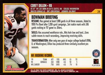 2000 Bowman #24 Corey Dillon Back