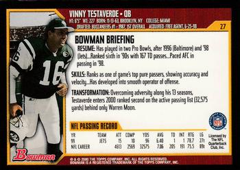 2000 Bowman #27 Vinny Testaverde Back