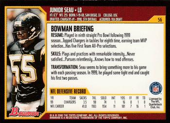 2000 Bowman #56 Junior Seau Back