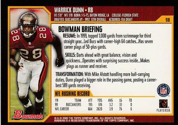 2000 Bowman #98 Warrick Dunn Back